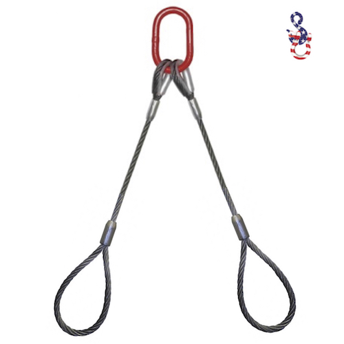3/8" X 6' - 2 Leg Wire Rope Sling w/Standard Eyes & No Hooks