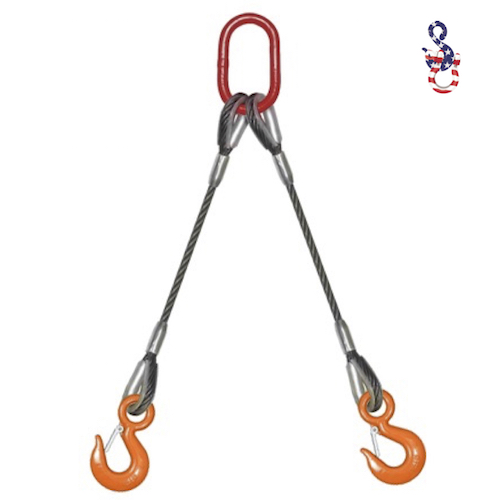 3/8" X 6' - 2 Leg Wire Rope Sling w/Thimble Eyes & Hooks