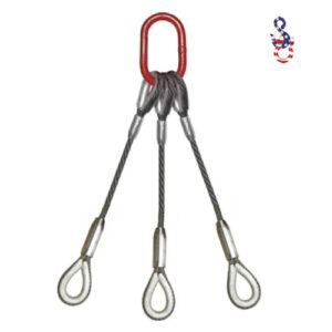 3/8" X 10' - 3 Leg Wire Rope Sling w/Thimble Eyes & No Hooks
