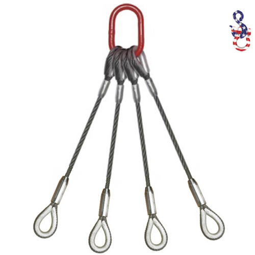 3/8 X 6' - 4 Leg Wire Rope Sling w/Thimble Eyes & No Hooks