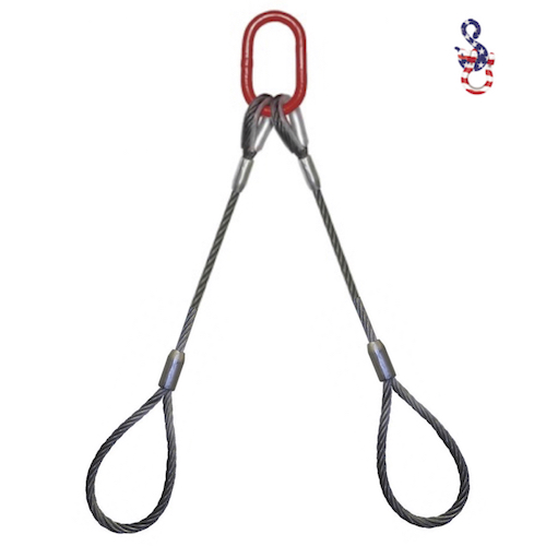 7/8" X 12' - 2 Leg Wire Rope Sling w/Standard Eyes & No Hooks