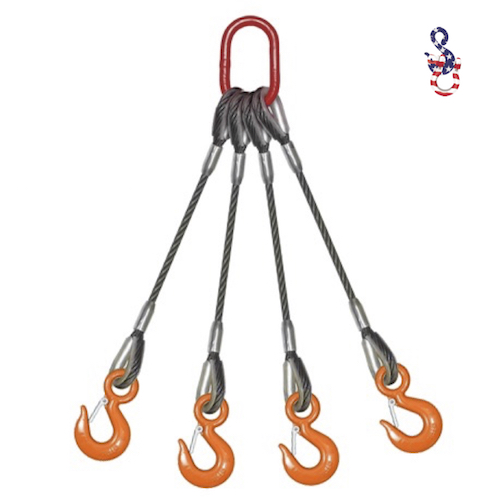 1/2" X 16 Feet, 4 Leg Bridle w/Thimble Eyes & Hooks