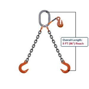 Grade 100 DOFA Double-Leg Adjustable Alloy Chain Sling with Grey Oblong Master Link and Eye Foundry Hooks with Grab Hook Adjuster Showing 8 FT (96") Overall Length Reach