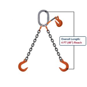 Grade 100 DOFA Double-Leg Adjustable Alloy Chain Sling with Grey Oblong Master Link and Eye Foundry Hooks and Clevis Grab Hook Adjuster Showing 4 FT (48") Overall Length Reach