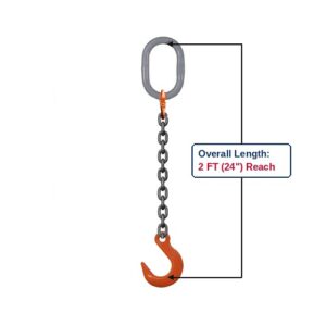 Grade 100 SOF Single-Leg Alloy Chain Sling with Grey Oblong Master Link and Eye Foundry Hooks Showing 2 FT (24") Overall Length Reach
