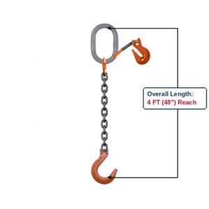 Grade 100 SOFA Single-Leg Adjustable Alloy Chain Sling with Grey Oblong Master Link and Clevis Foundry Hooks with Grab Hook Adjuster Showing 4 FT (48") Overall Length Reach