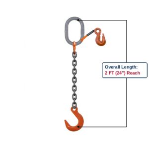 Grade 100 SOFA Single-Leg Adjustable Alloy Chain Sling with Grey Oblong Master Link and Eye Foundry Hooks with Grab Hook Adjuster Showing 2 FT (24") Overall Length Reach